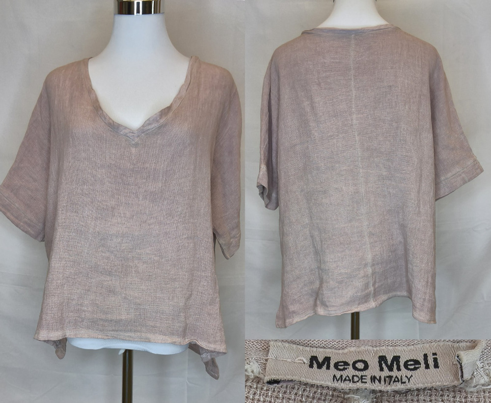 Meo Meli Linen Shirt Women's XL Blush Pink Linen/Cotton Blend Hi-Low Hem #W5702